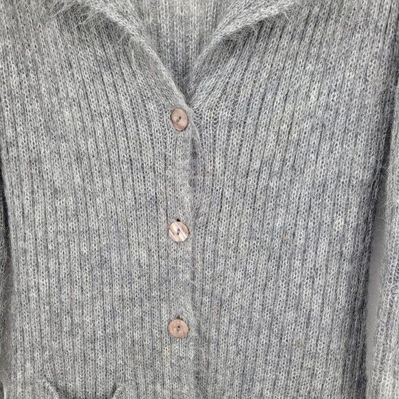 Vintage Moda International Mohair Duster Cardigan L Gray Button Down Pockets - Picture 6 of 13